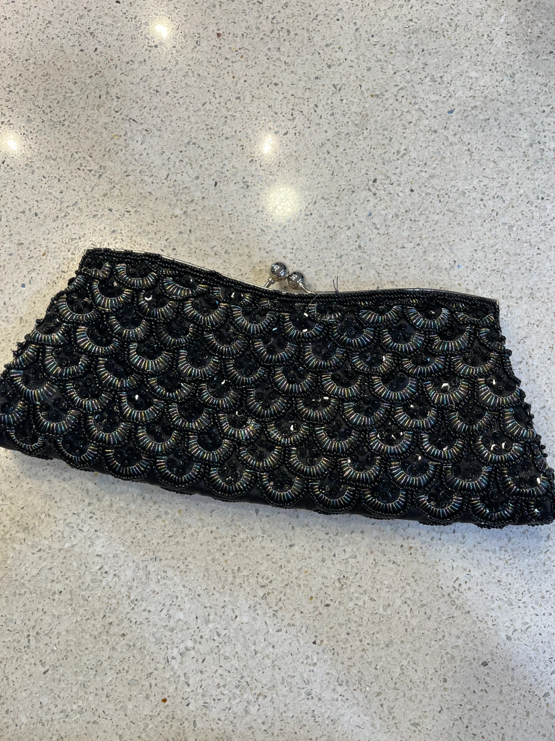 Black Beaded Clutch with Chain Strap - photo 2