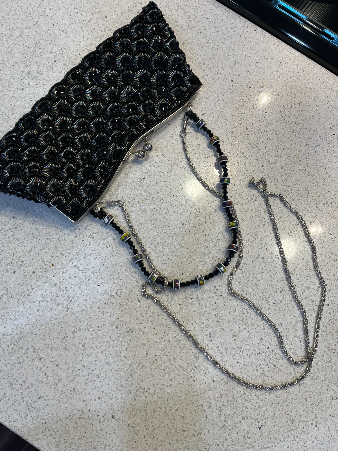 Black Beaded Clutch with Chain Strap - photo 4