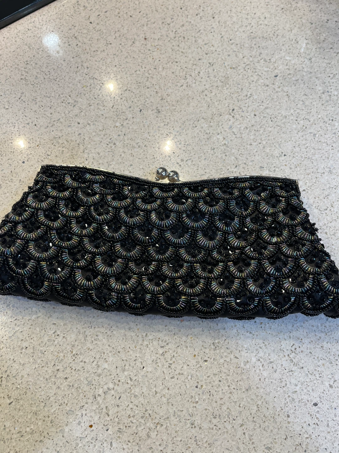 Black Beaded Clutch with Chain Strap