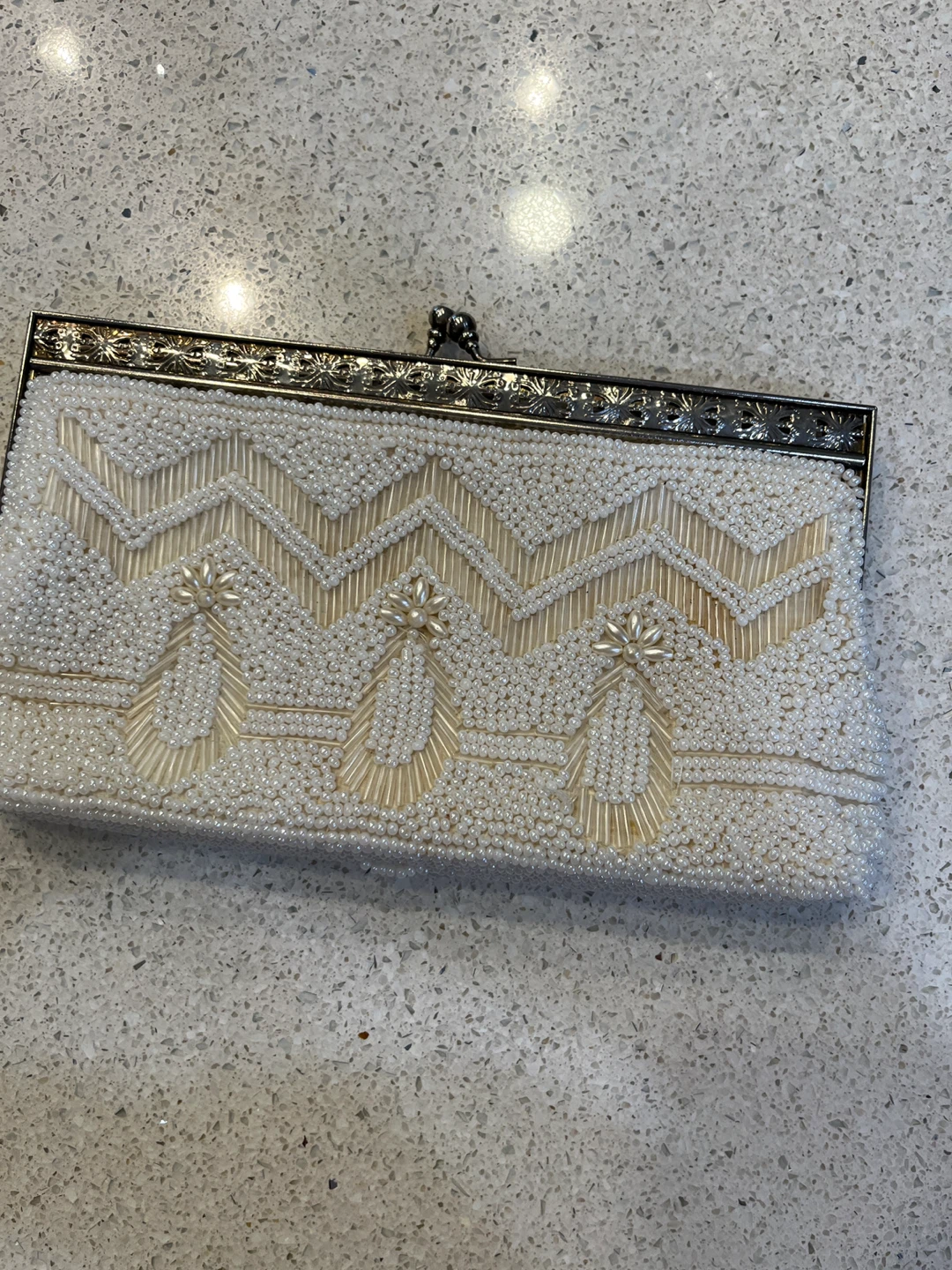 White Beaded Clutch Evening Bag