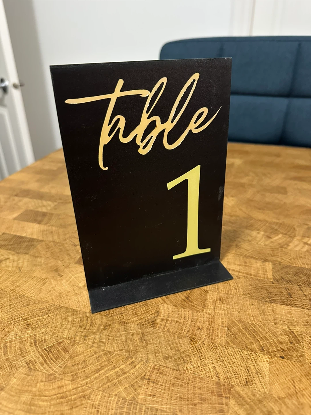 Black Table Number Signs with Gold Script