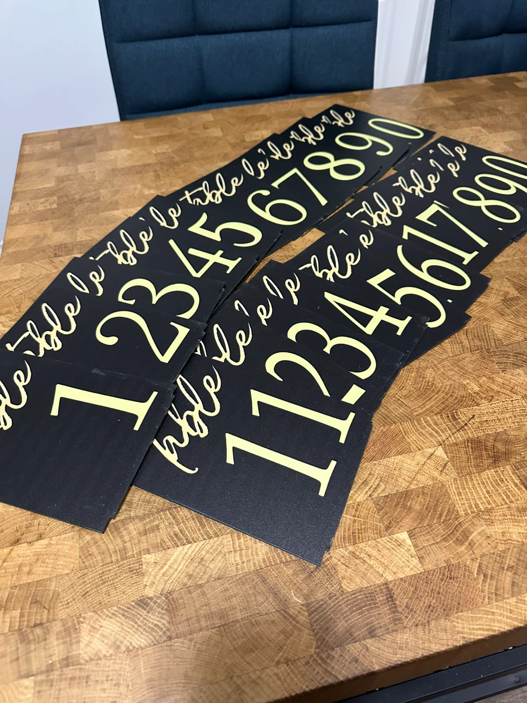 Black Table Number Signs with Gold Script - photo 2