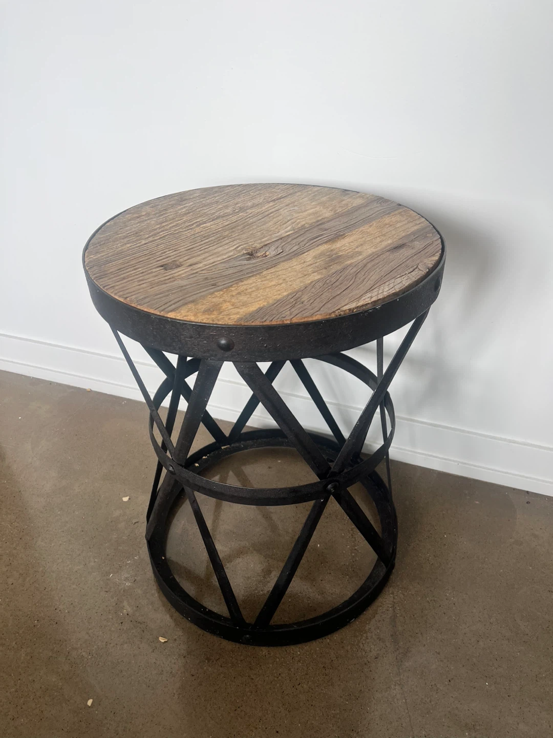 Rustic Industrial Wood & Metal Accent Table