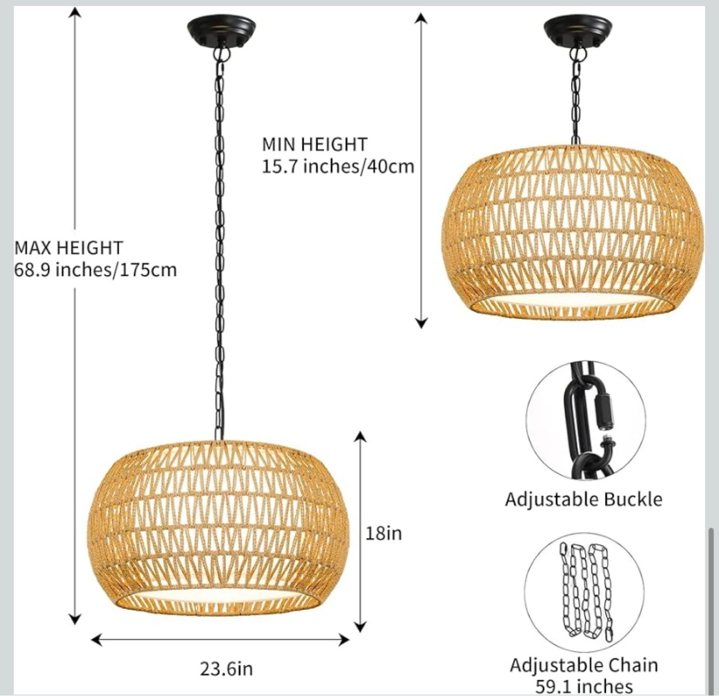 New Boho Rattan Pendant Light Fixture Chandelier - photo 4