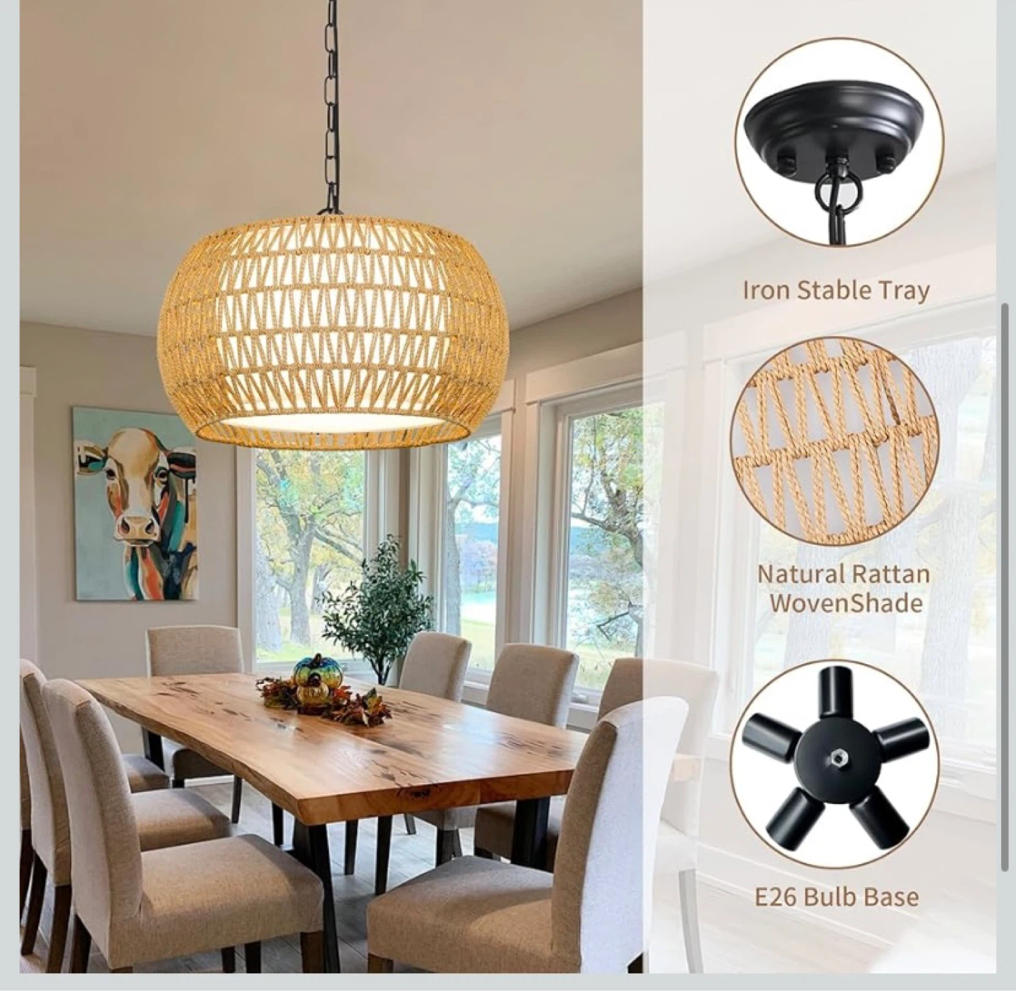 New Boho Rattan Pendant Light Fixture Chandelier - photo 3