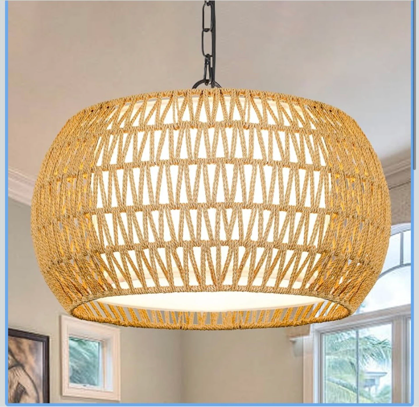 New Boho Rattan Pendant Light Fixture Chandelier - photo 2