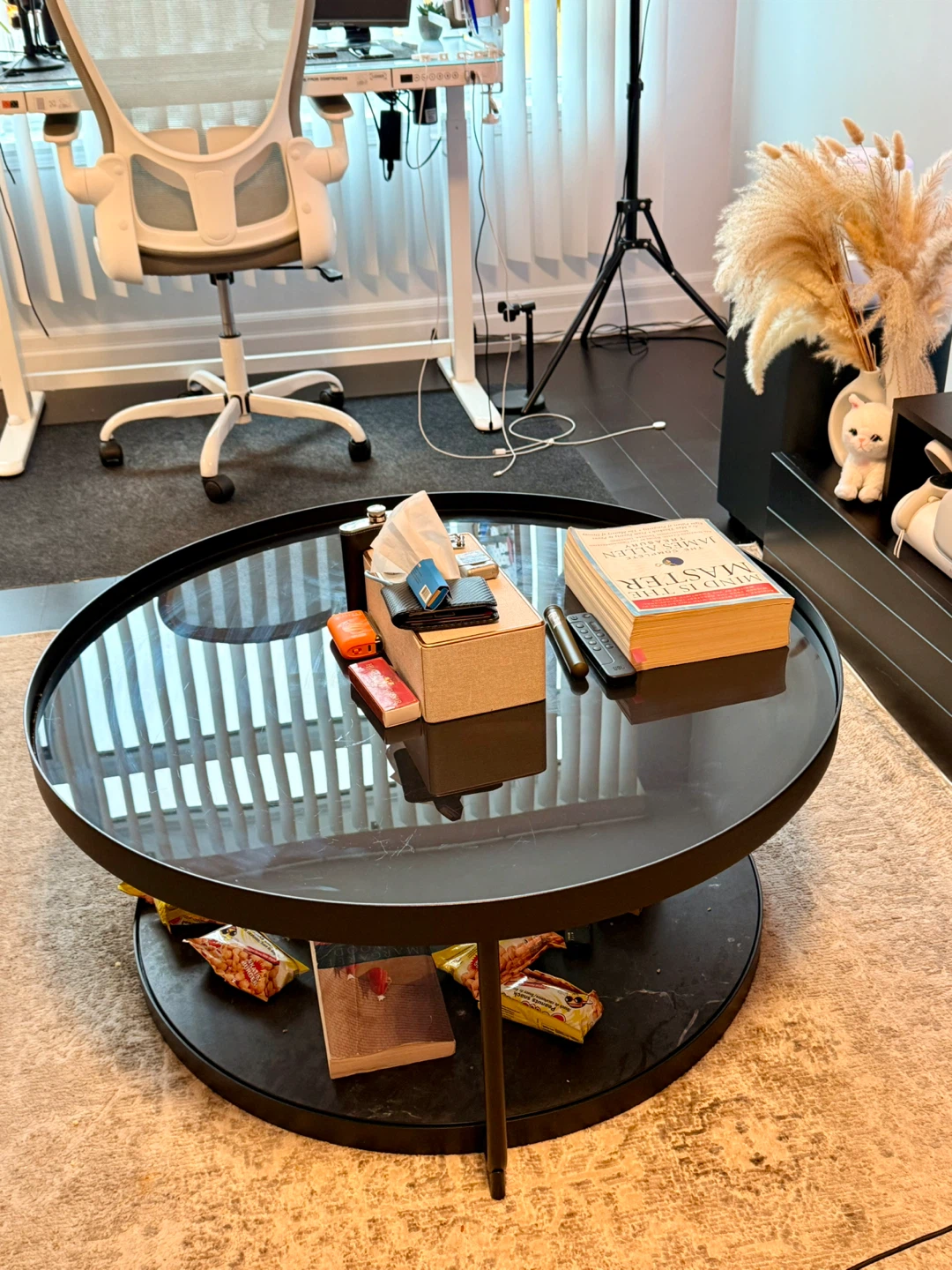 Round Coffee Table with Glass Top