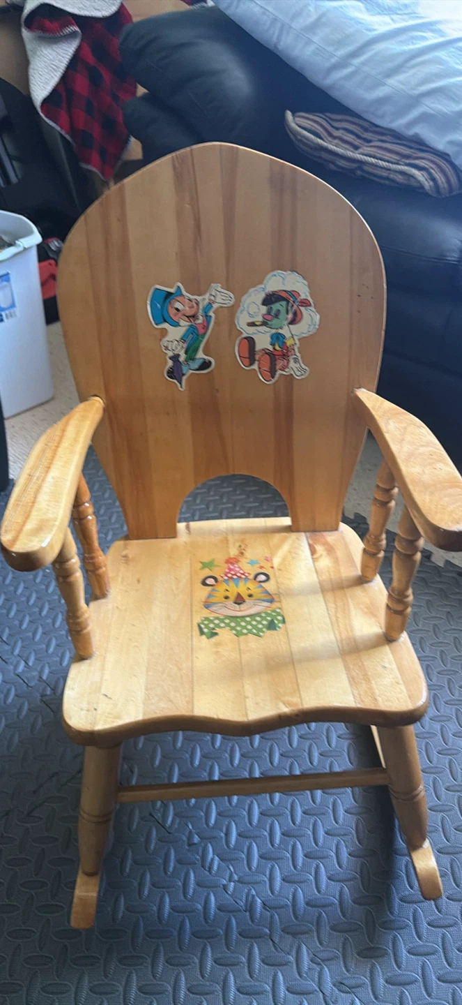Wooden Child's Rocking Chair with Cartoon Characters