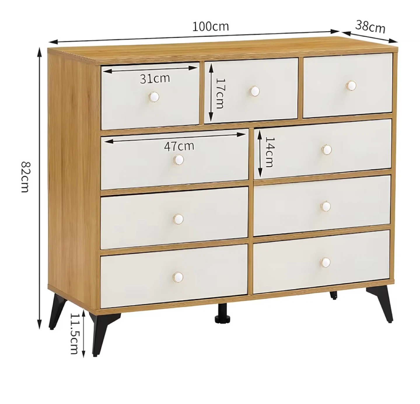 9 Drawer Dresser 100cm Wide - Wood & White - photo 2