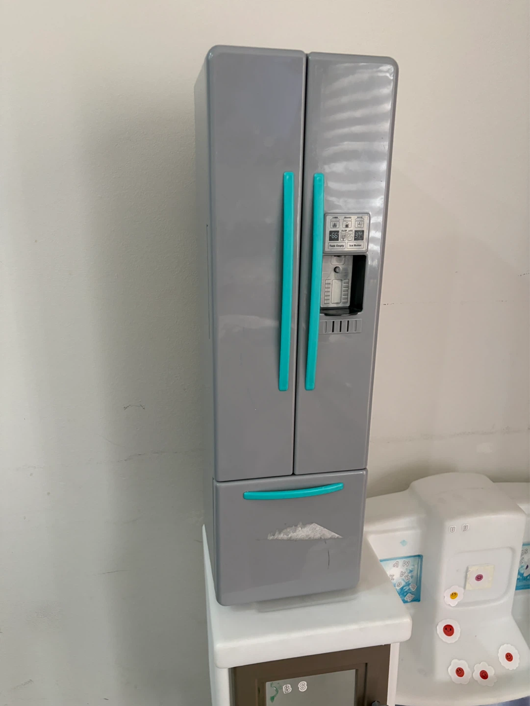 Grey Toy Refrigerator with Ice Dispenser