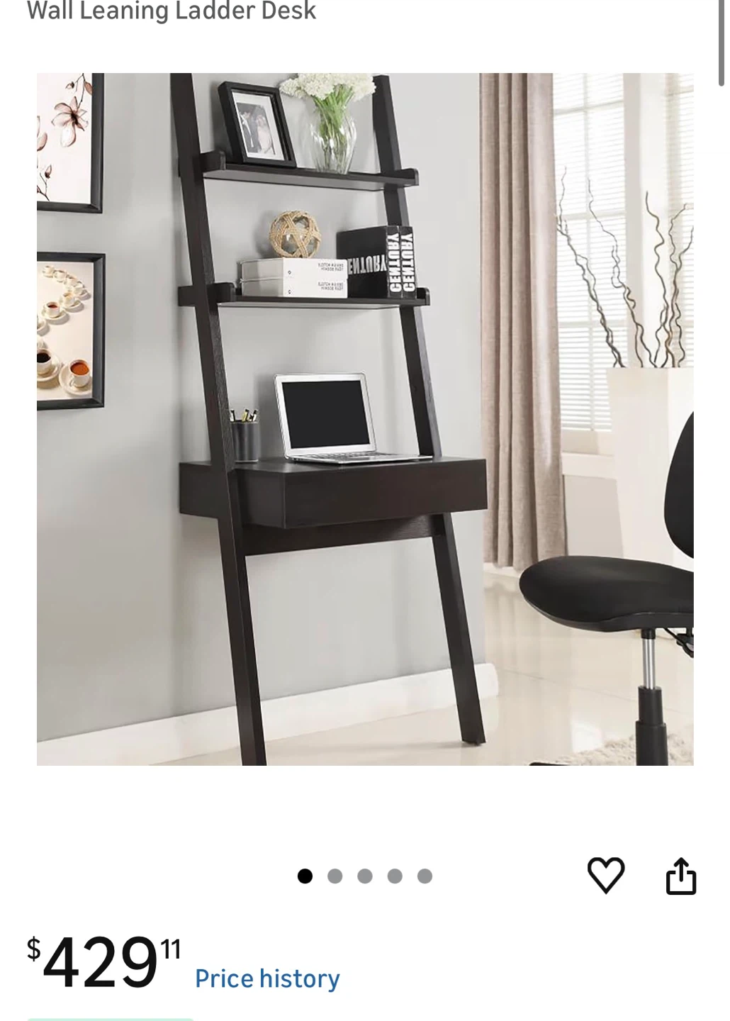 Wall Leaning Ladder Desk with Drawer - photo 4