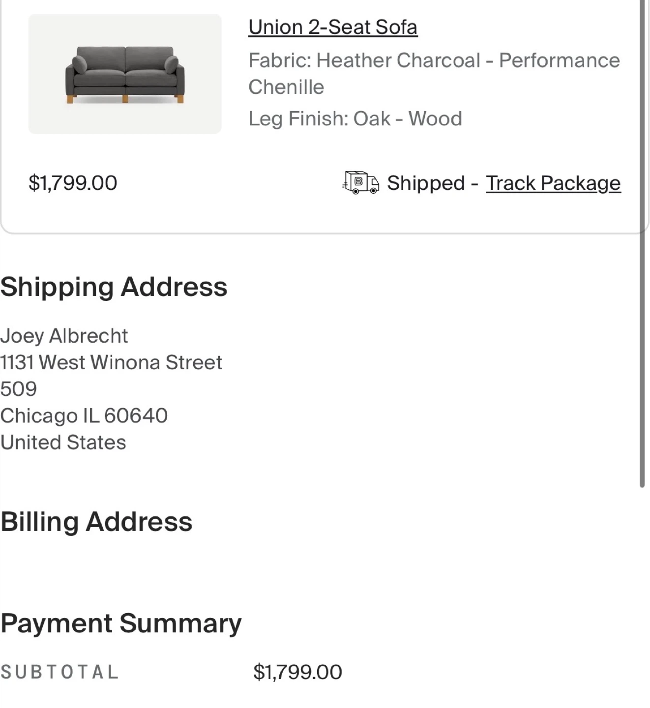 Union 2-Seat Sofa - Heather Charcoal Performance Chenille - photo 4