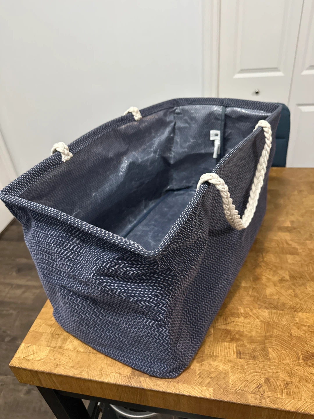 Dark Blue Storage Basket with Rope Handles