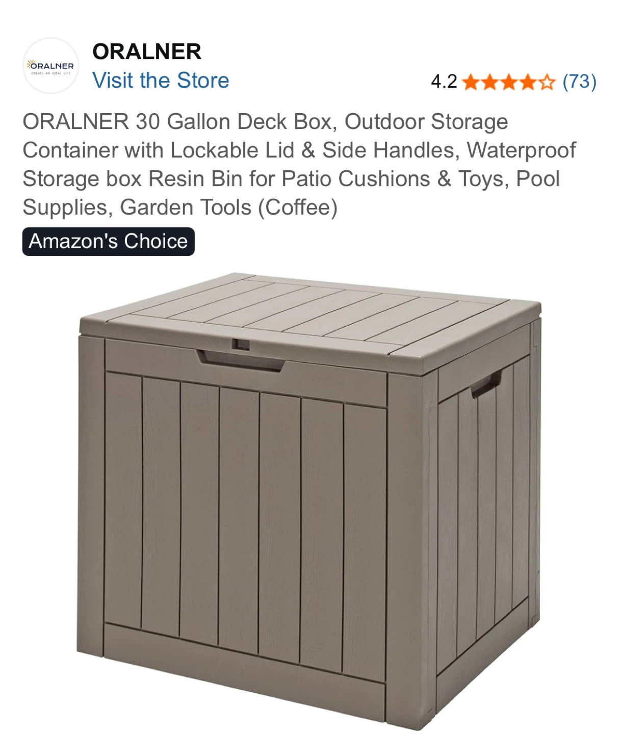 ORALNER 30 Gallon Deck Box - Coffee