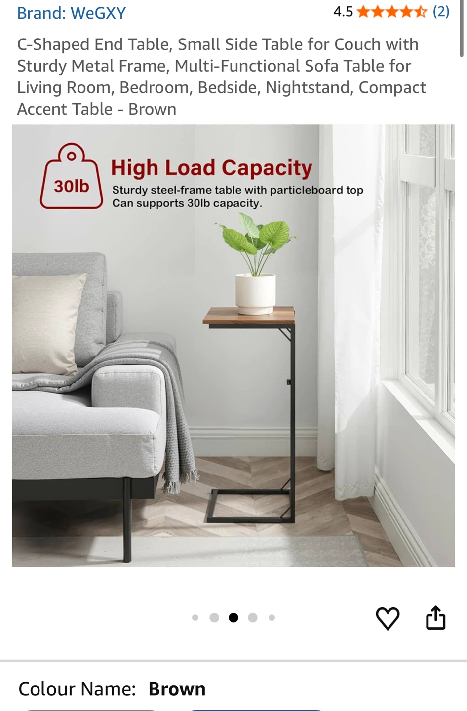 WeGXY C-Shaped End Table - Brown - photo 4