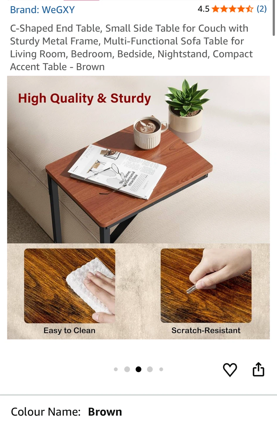 WeGXY C-Shaped End Table - Brown - photo 3