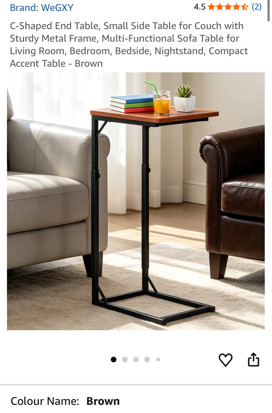 WeGXY C-Shaped End Table - Brown