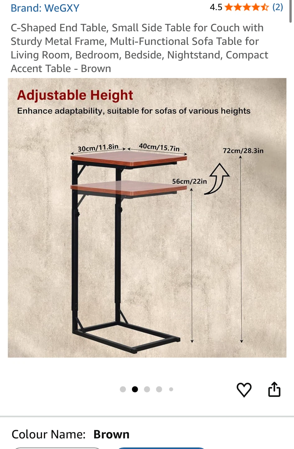 WeGXY C-Shaped End Table - Brown - photo 2