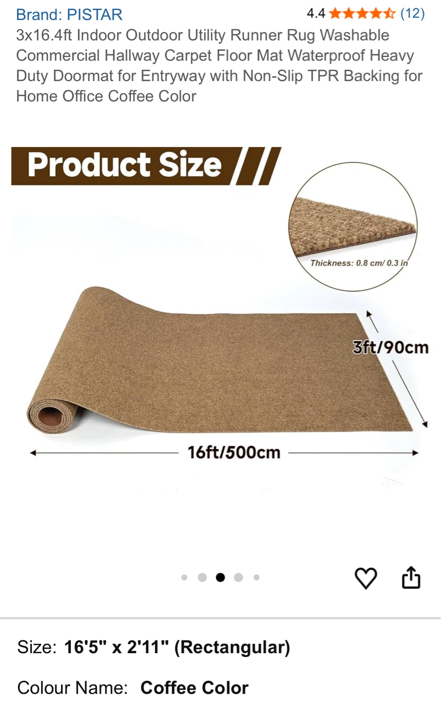 PISTAR 16'5" x 2'11" Coffee Color Indoor/Outdoor Runner Mat - photo 3