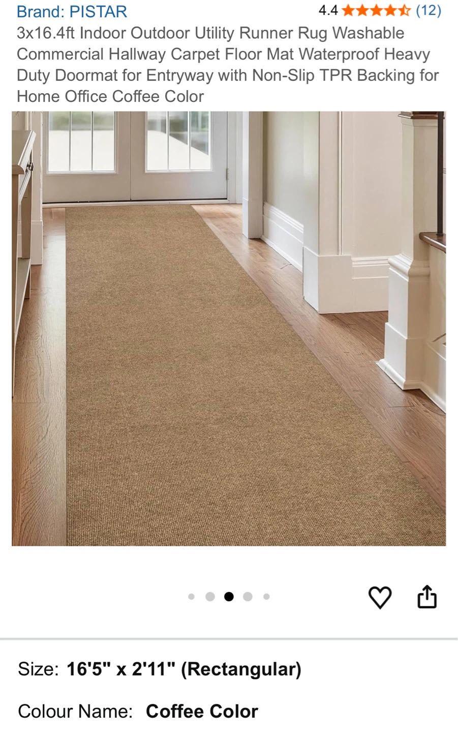 PISTAR 16'5" x 2'11" Coffee Color Indoor/Outdoor Runner Mat - photo 4