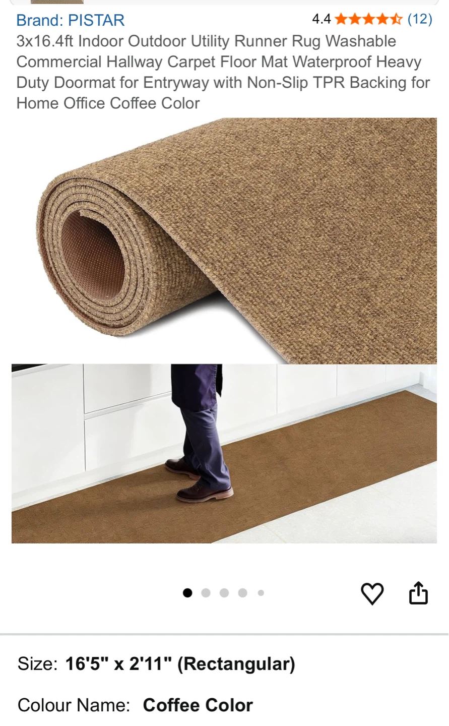 PISTAR 16'5" x 2'11" Coffee Color Indoor/Outdoor Runner Mat