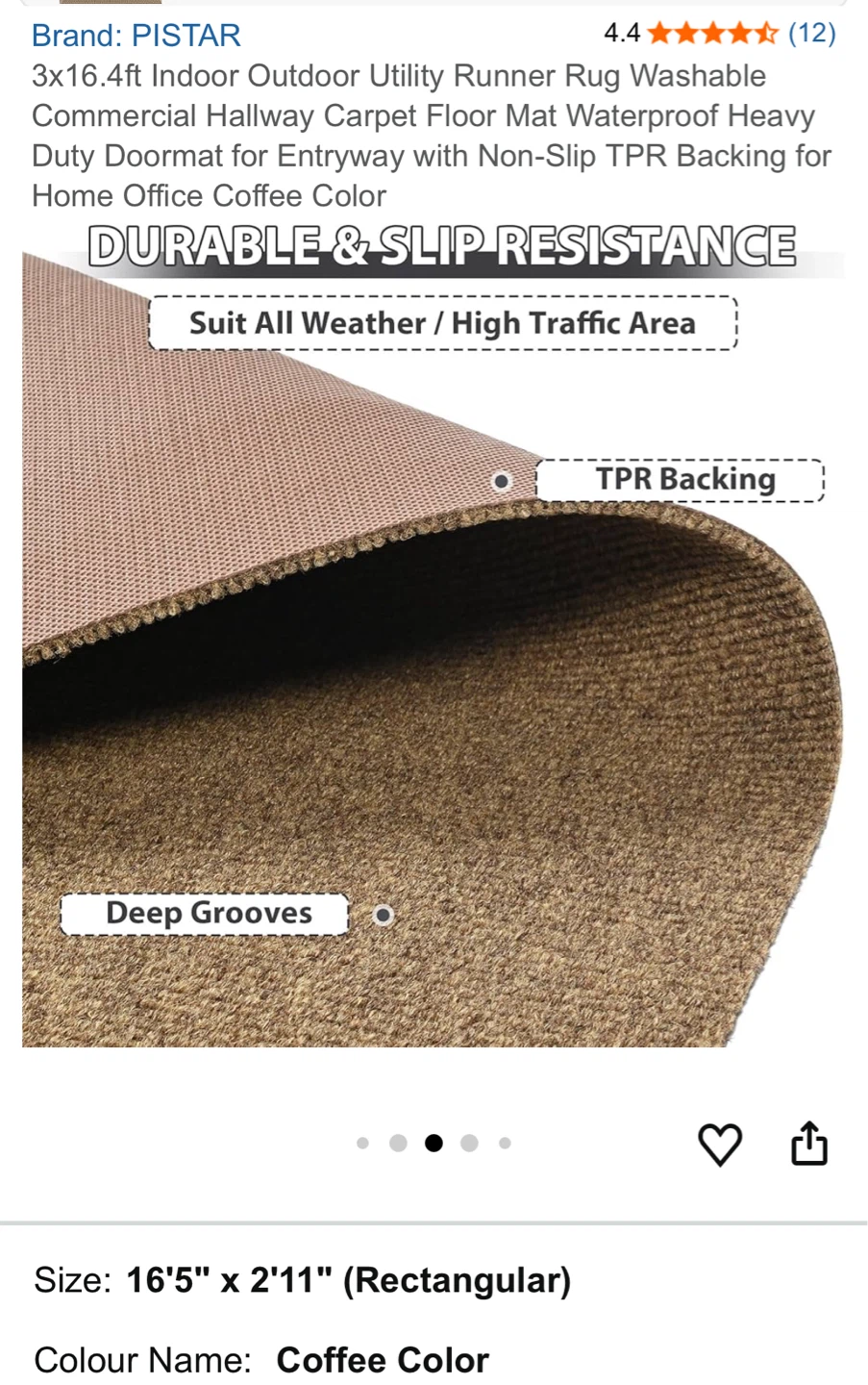 PISTAR 16'5" x 2'11" Coffee Color Indoor/Outdoor Runner Mat - photo 5