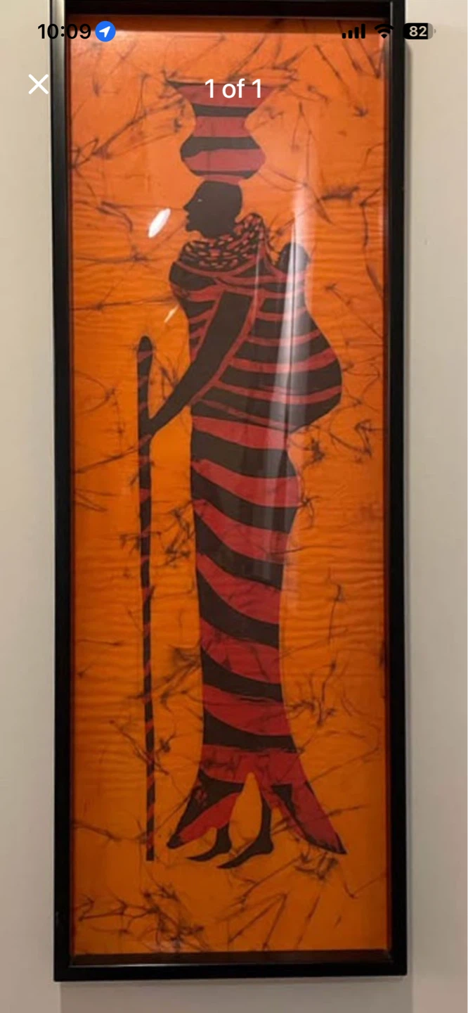 Framed African Batik Art of Woman Carrying Pot