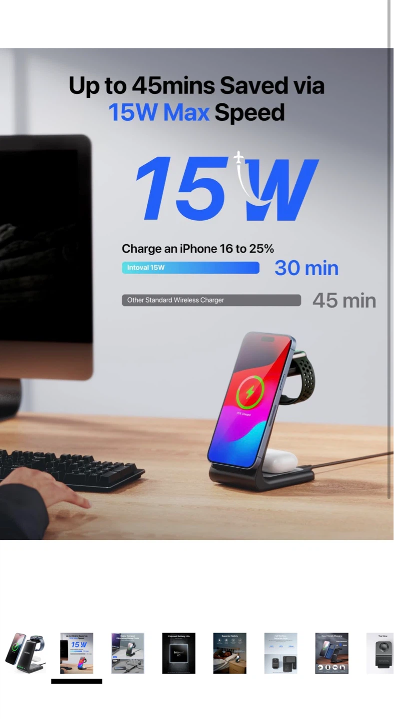 Intoval 15W 3-in-1 Wireless Charging Stand - photo 2