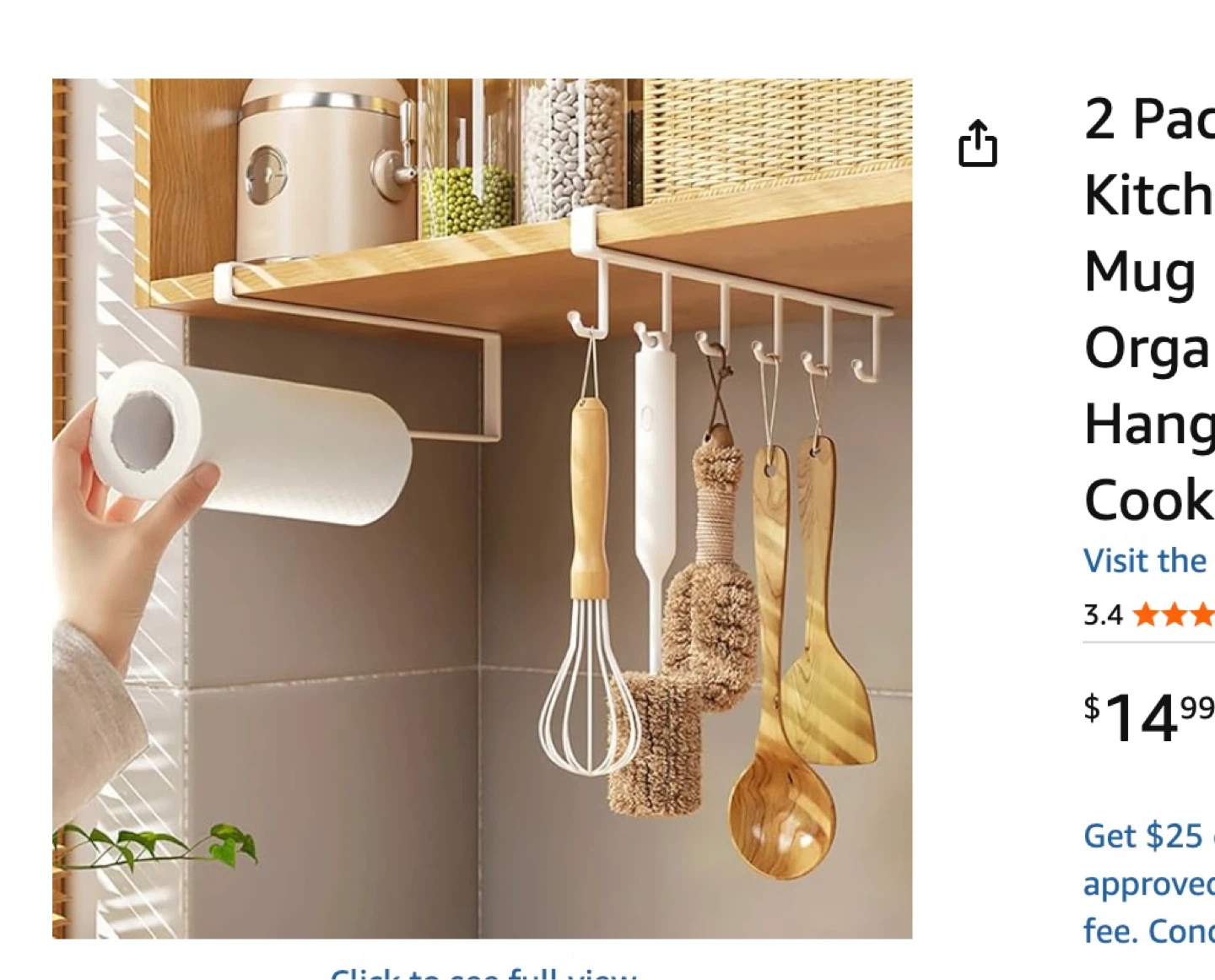 2-Pack Under Shelf Organizers / Paper Towel & Mug Holder – White