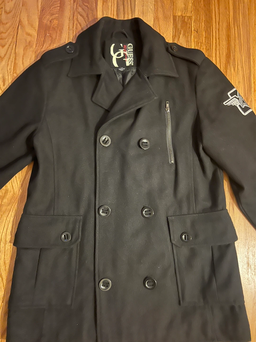 Guess Black Double-Breasted Peacoat Jacket L/G - photo 2