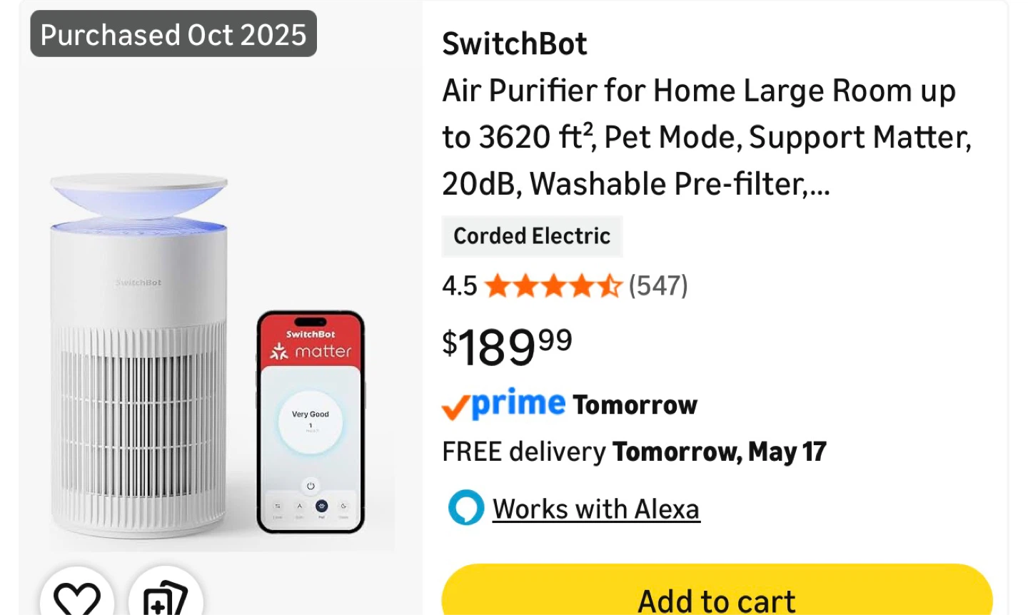 SwitchBot Air Purifier for Large Rooms