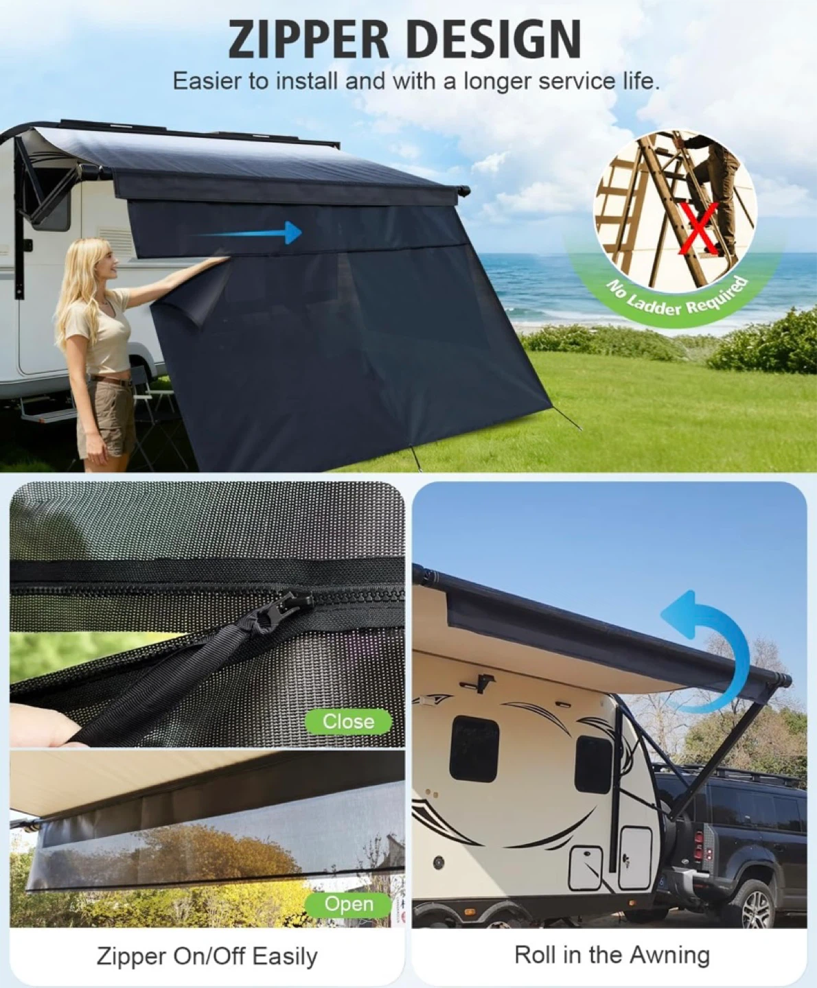 New Dulepax RV Awning Shade Screen with Zipper 8'X15'3' - photo 2