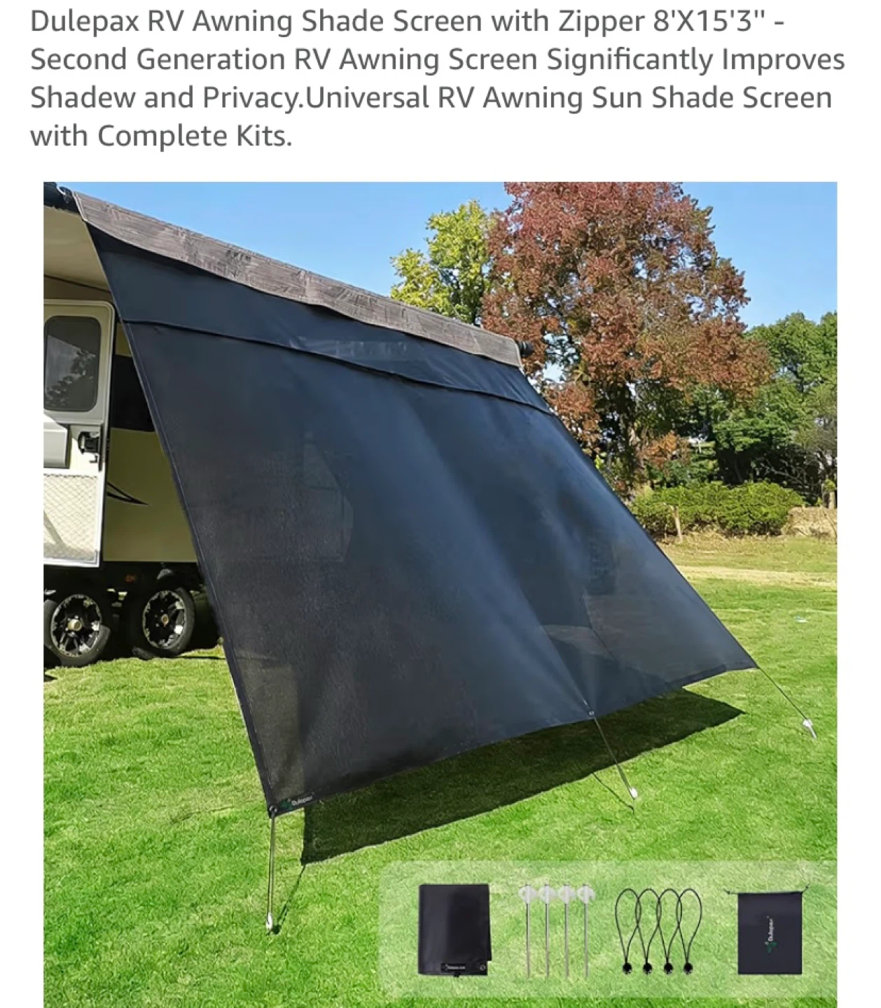 New Dulepax RV Awning Shade Screen with Zipper 8'X15'3'