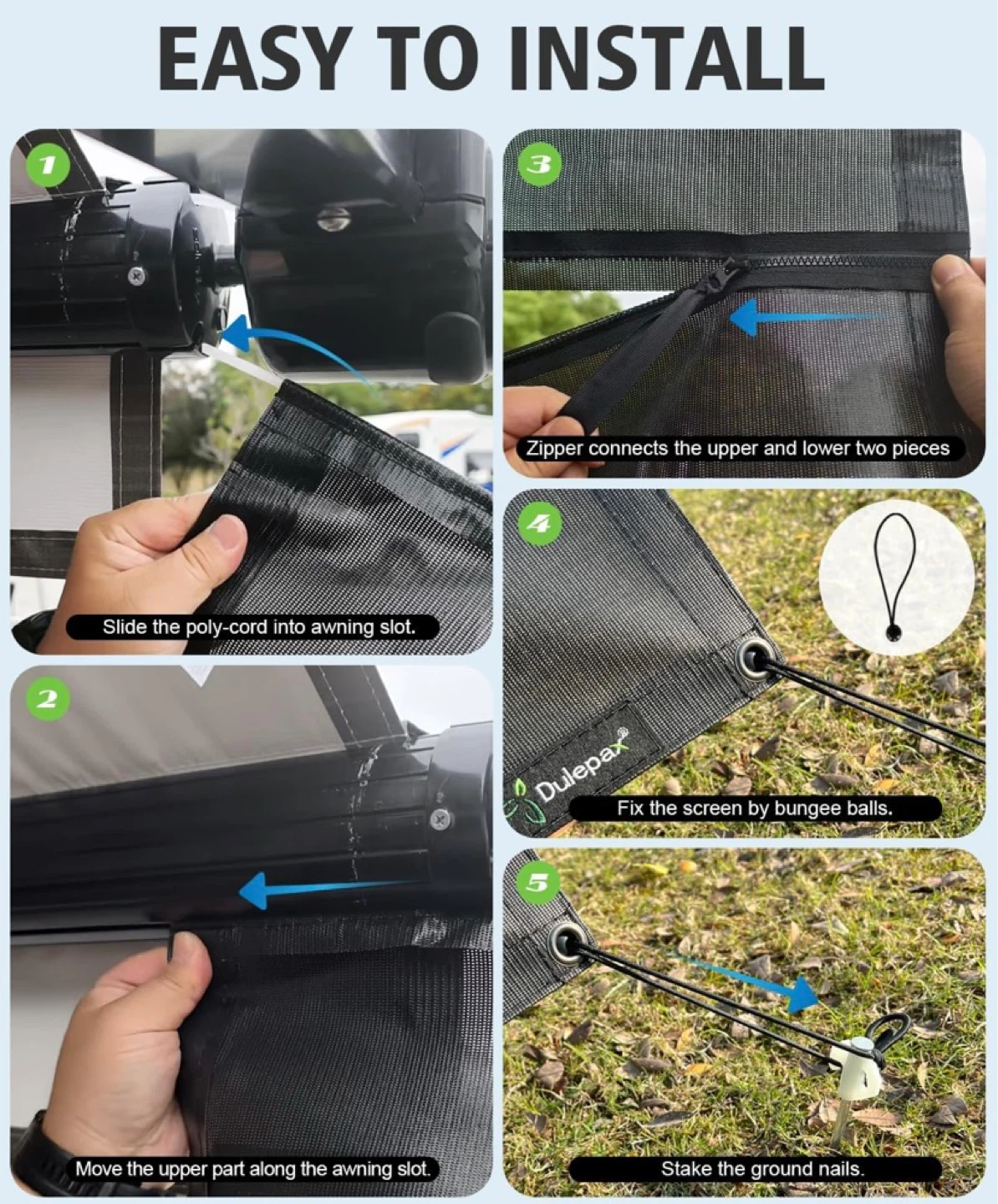 New Dulepax RV Awning Shade Screen with Zipper 8'X15'3' - photo 5