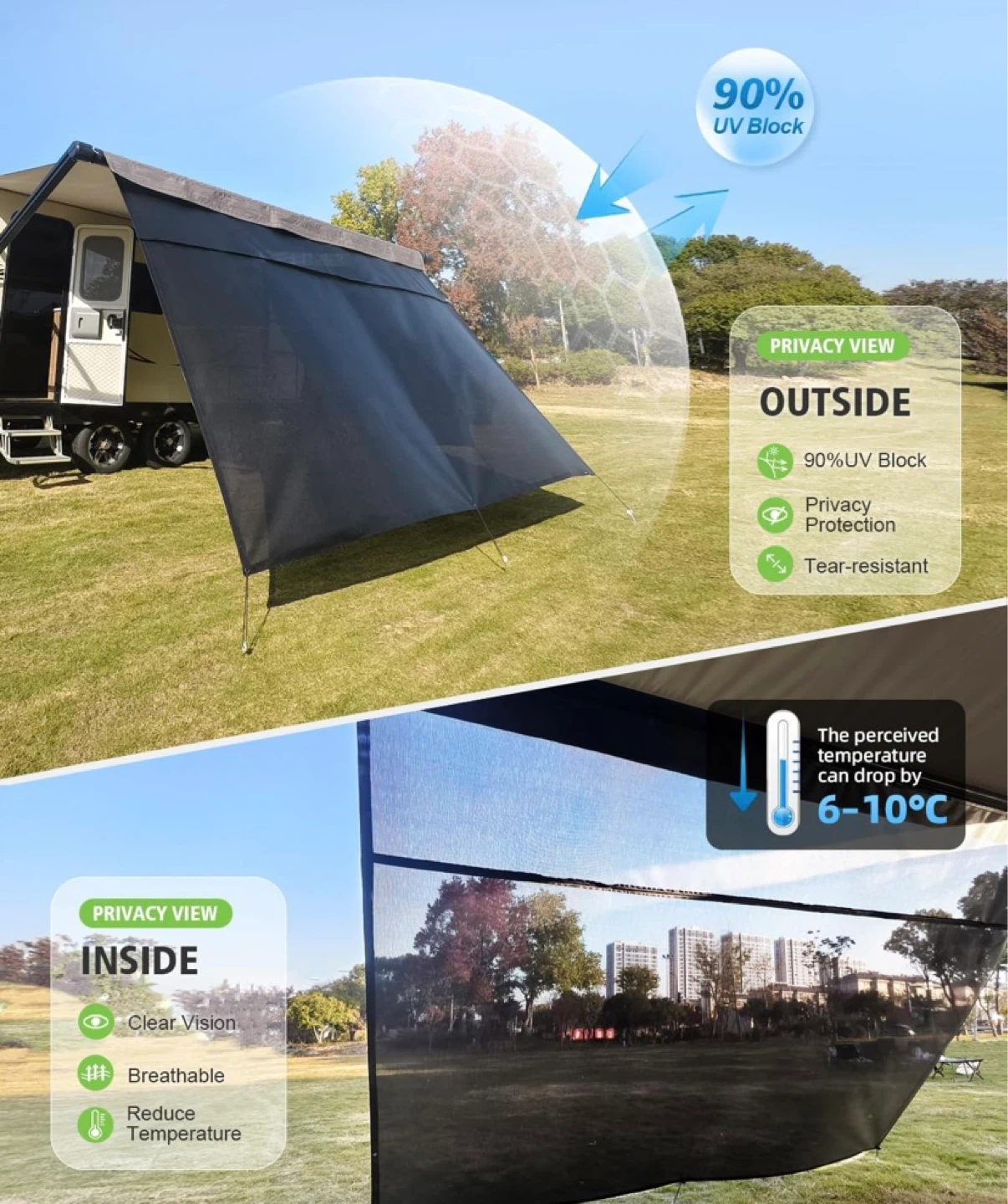 New Dulepax RV Awning Shade Screen with Zipper 8'X15'3' - photo 3