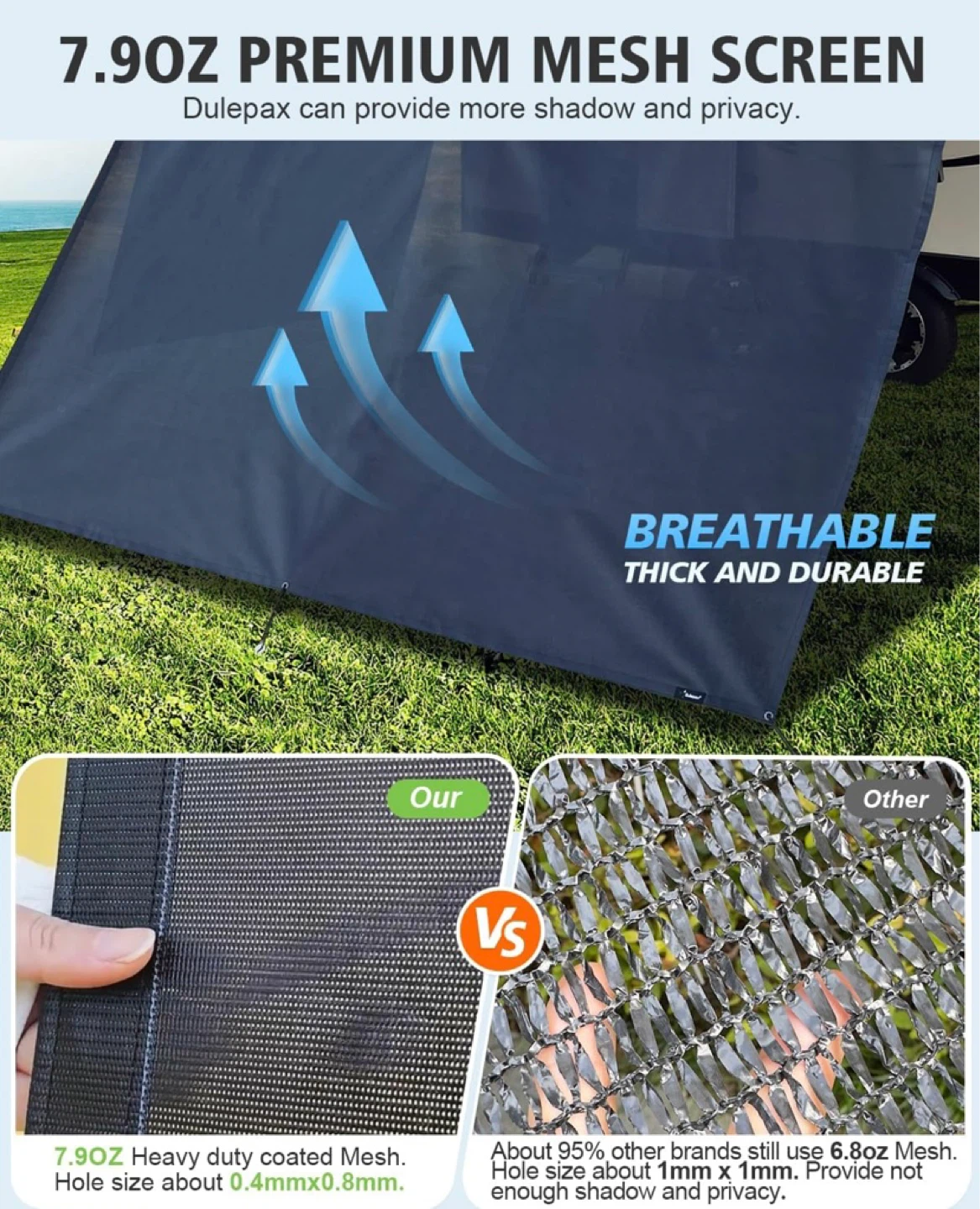 New Dulepax RV Awning Shade Screen with Zipper 8'X15'3' - photo 4