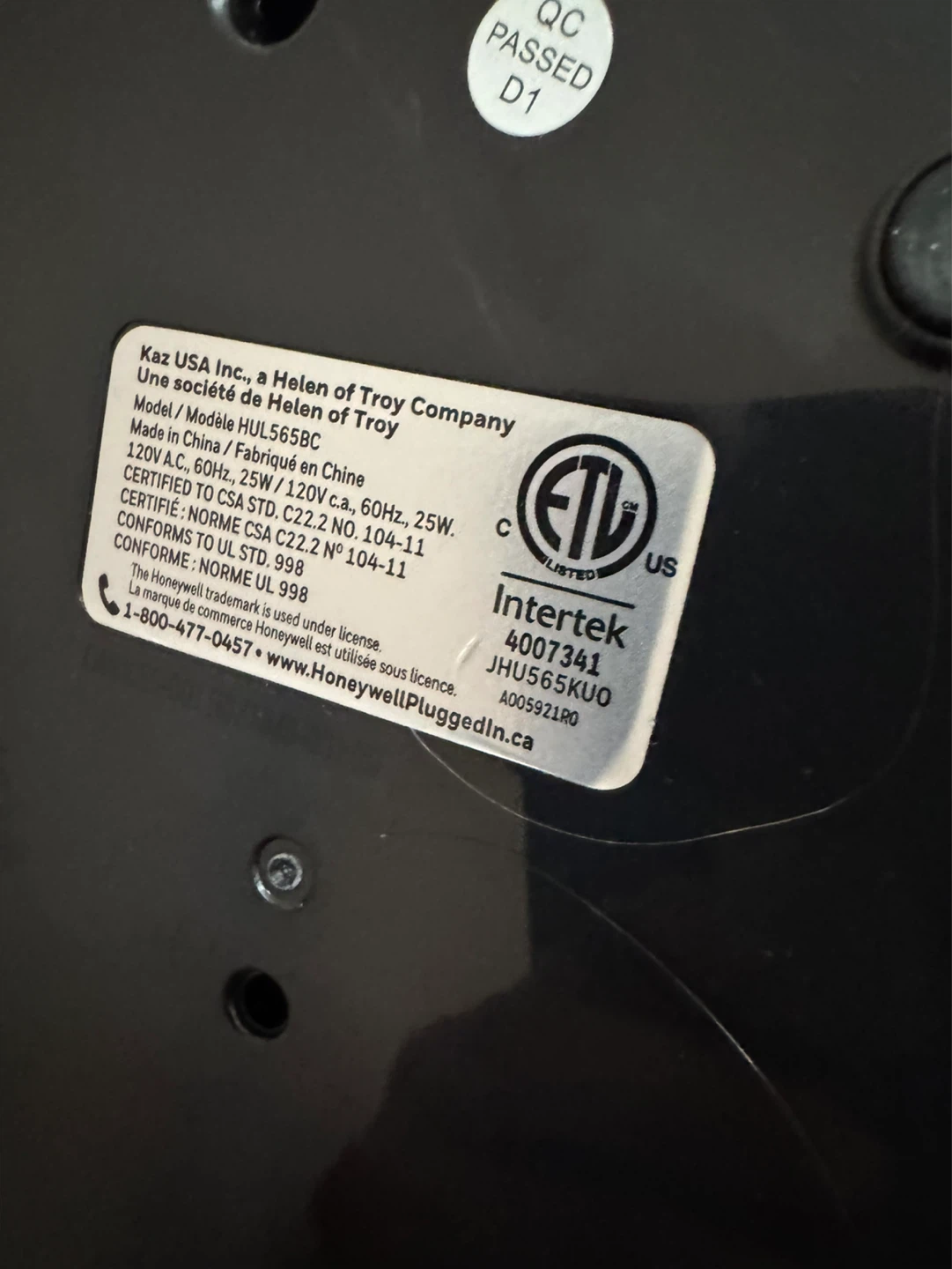 Honeywell HUL565BC Ultra Plus Ultrasonic Cool Mist Humidifier - photo 2