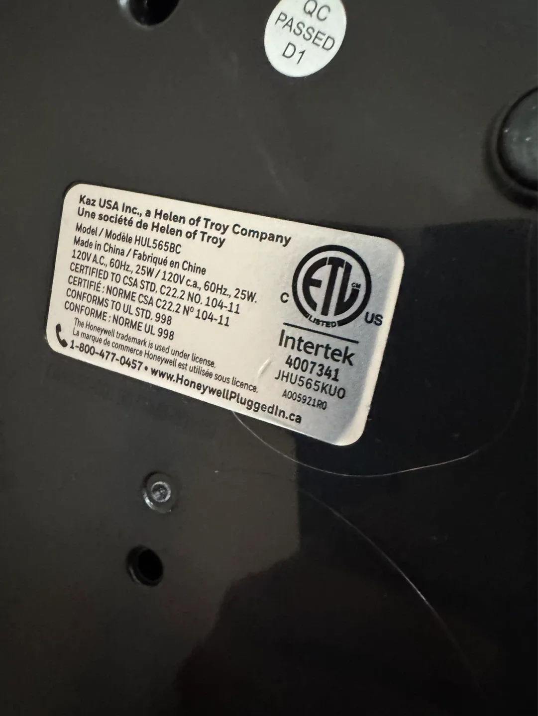 Honeywell HUL565BC Ultra Plus Ultrasonic Cool Mist Humidifier - photo 2