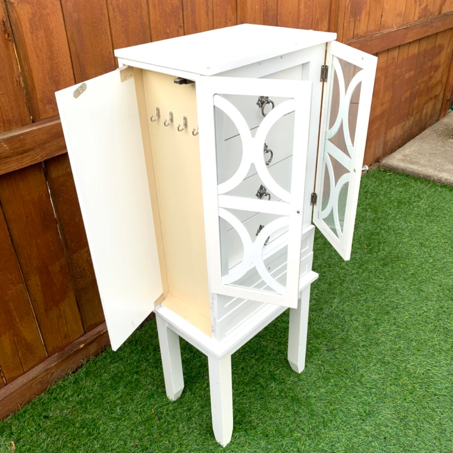 Jewelry Cabinet White Armoire Storage Organizer Drawers Hooks - photo 2