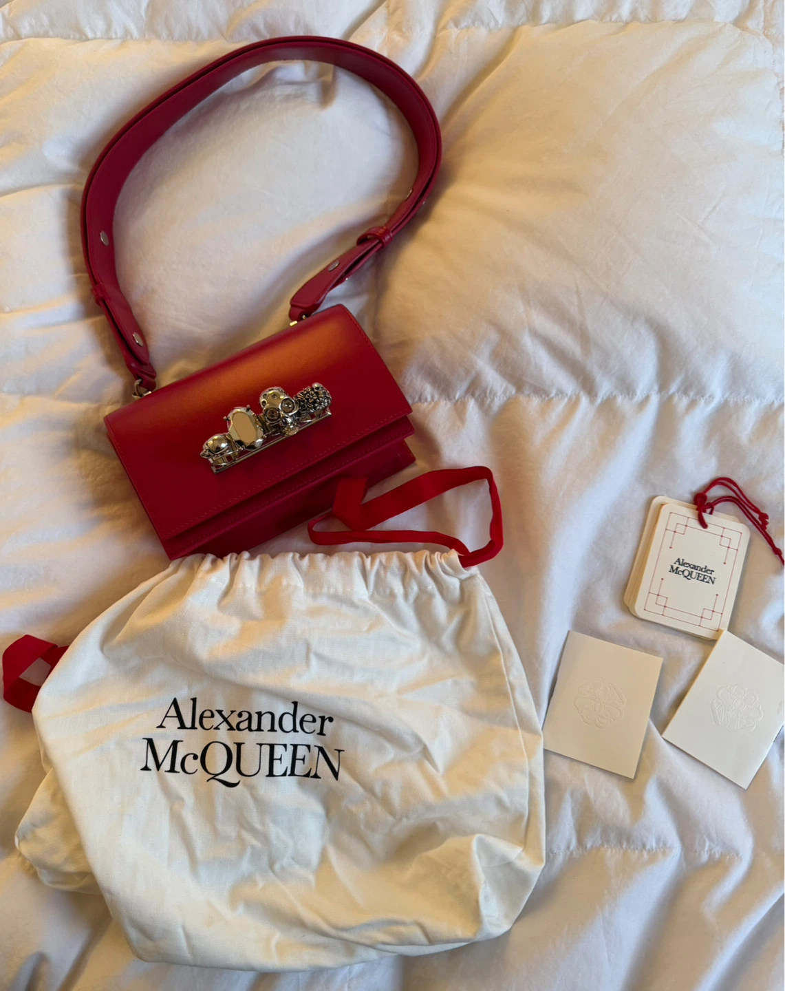 Alexander McQueen Red Leather Skull Clutch/Shoulder Bag