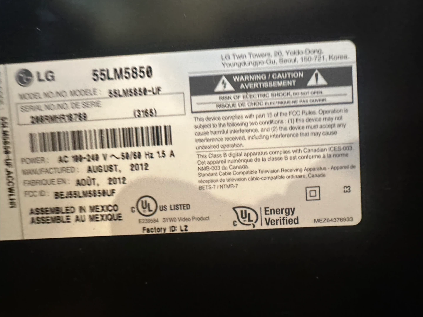 LG 55LM5850-UF 55" TV - photo 2