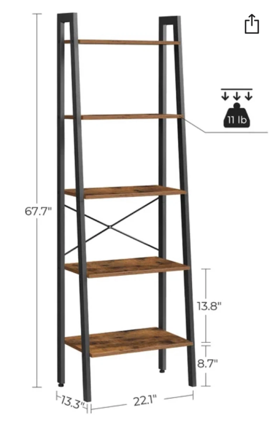 5-Tier Leaning Bookshelf - photo 3