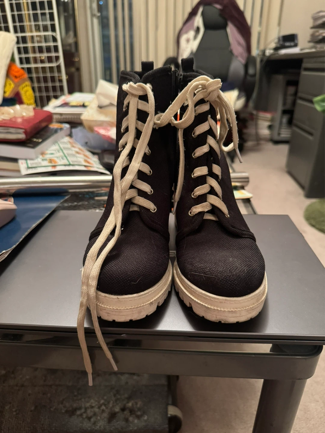 Women’s Black Ankle Boots with White Laces, Size 6 - photo 2
