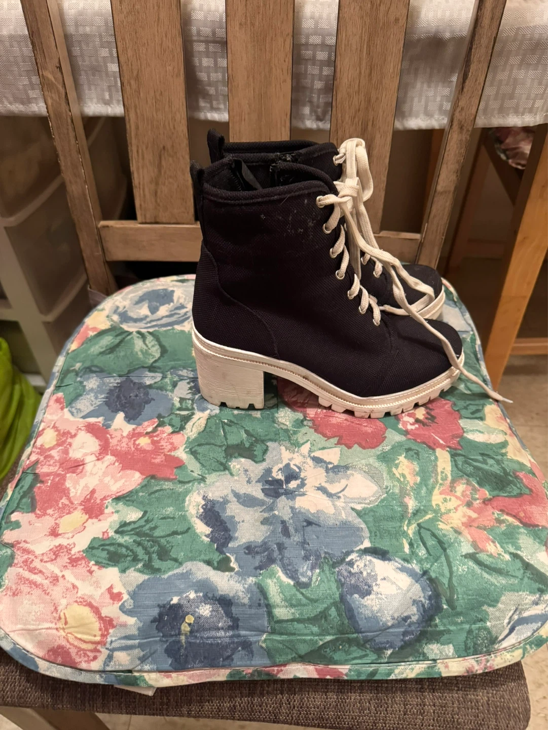 Women’s Black Ankle Boots with White Laces, Size 6 - photo 3