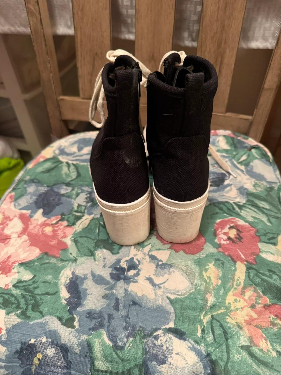 Women’s Black Ankle Boots with White Laces, Size 6 - photo 5