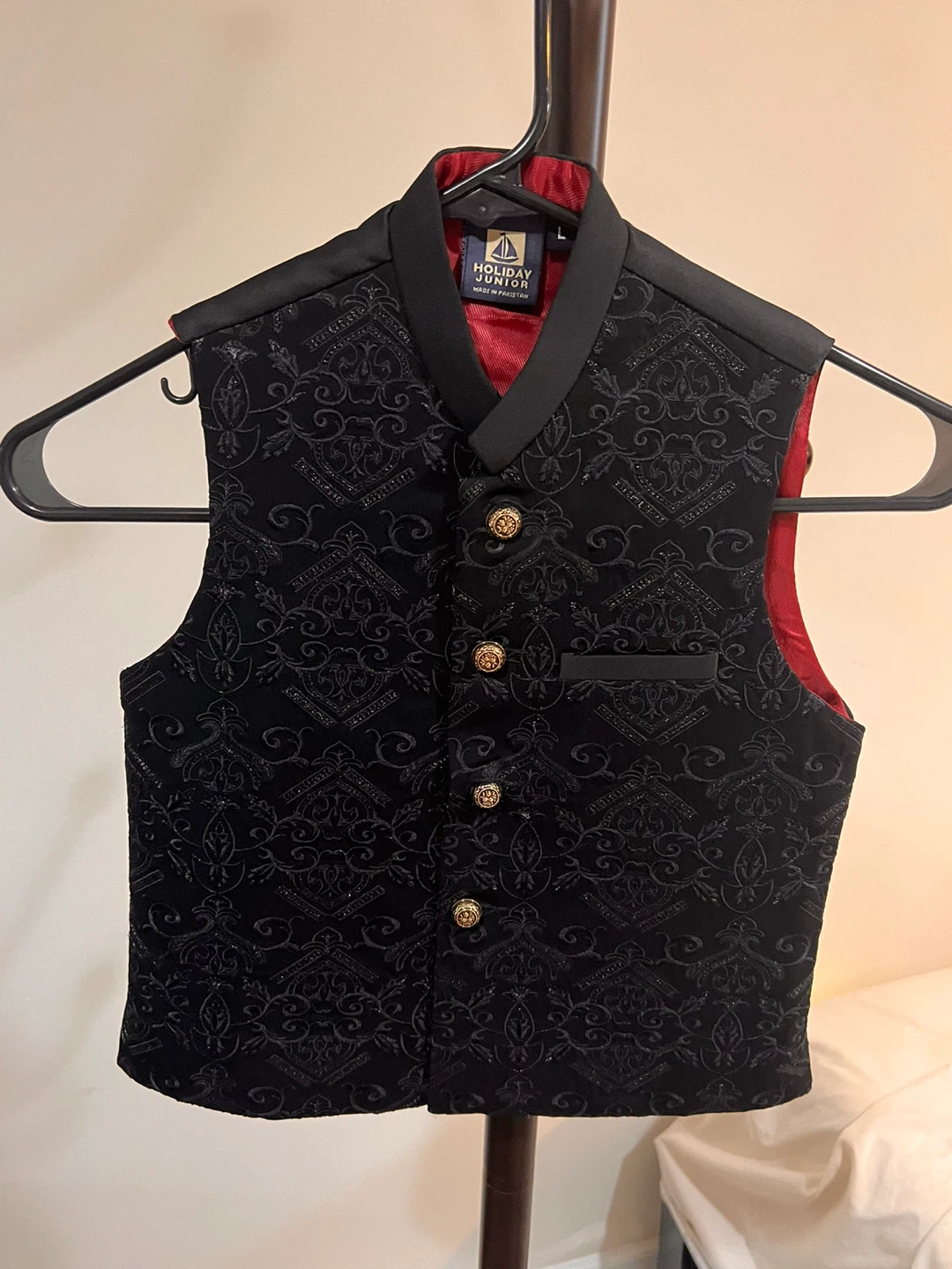 Holiday Junior Boys Black Embroidered Vest
