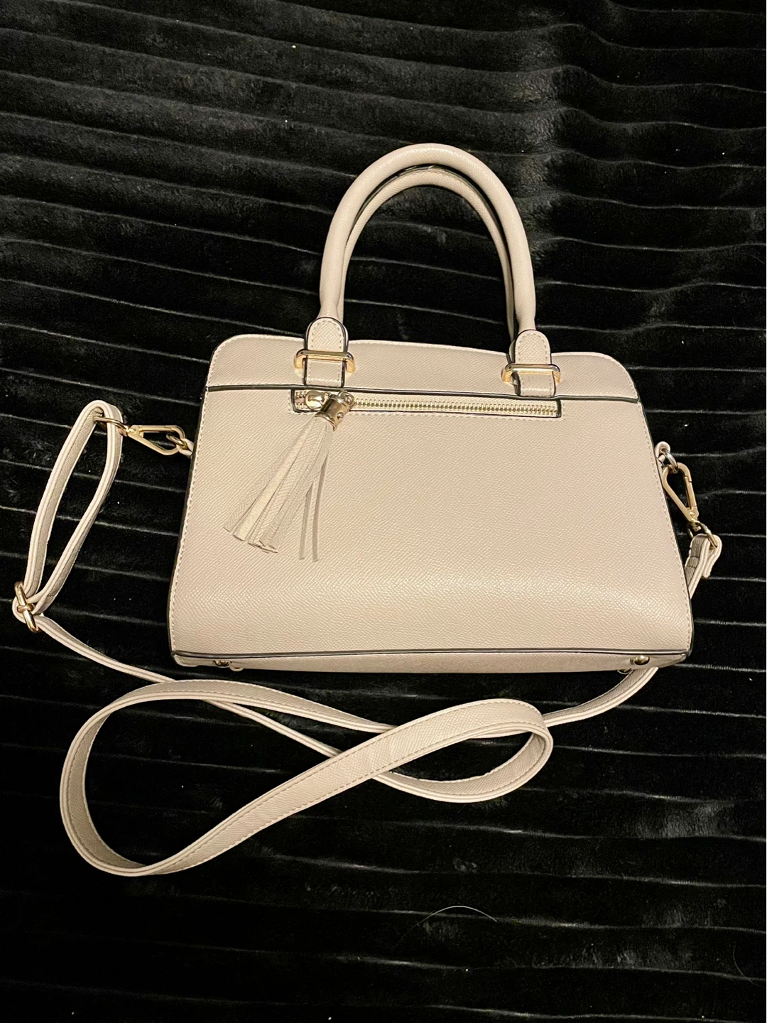 Beige Structured Handbag with Shoulder Strap