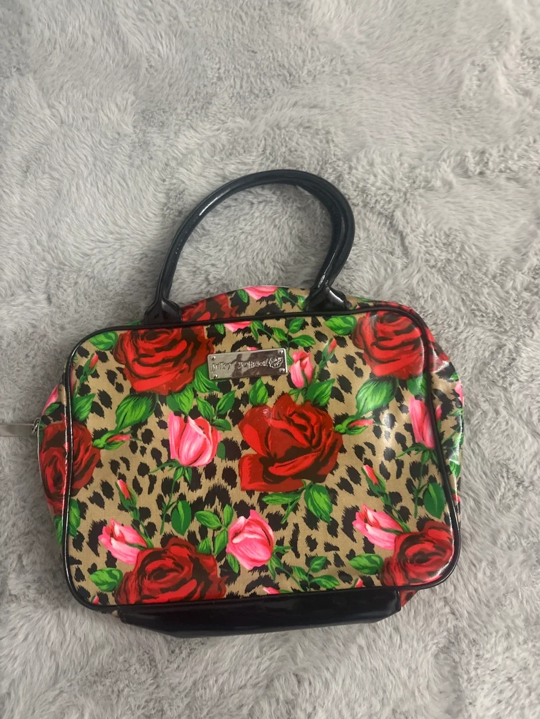 Betsey Johnson Rose and Leopard Print Satchel Bag