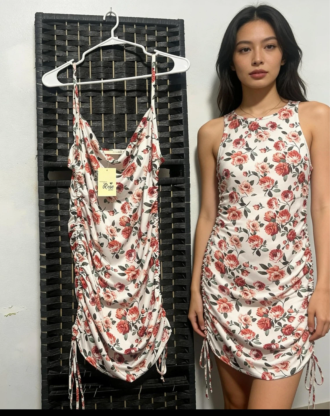 Rose Floral Ruched Mini Dress size S/M/L