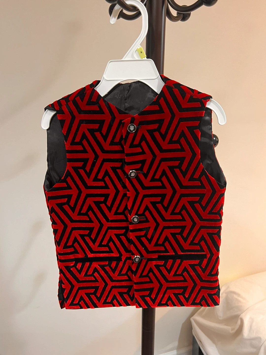 Red and Black Geometric Pattern Vest